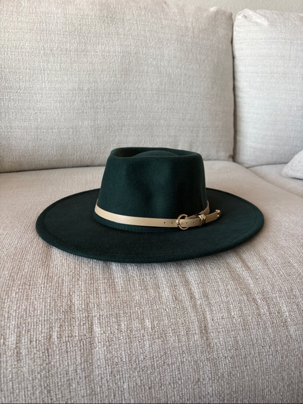 Forever 21 Dark Green Wool Fedora with Beige Strap